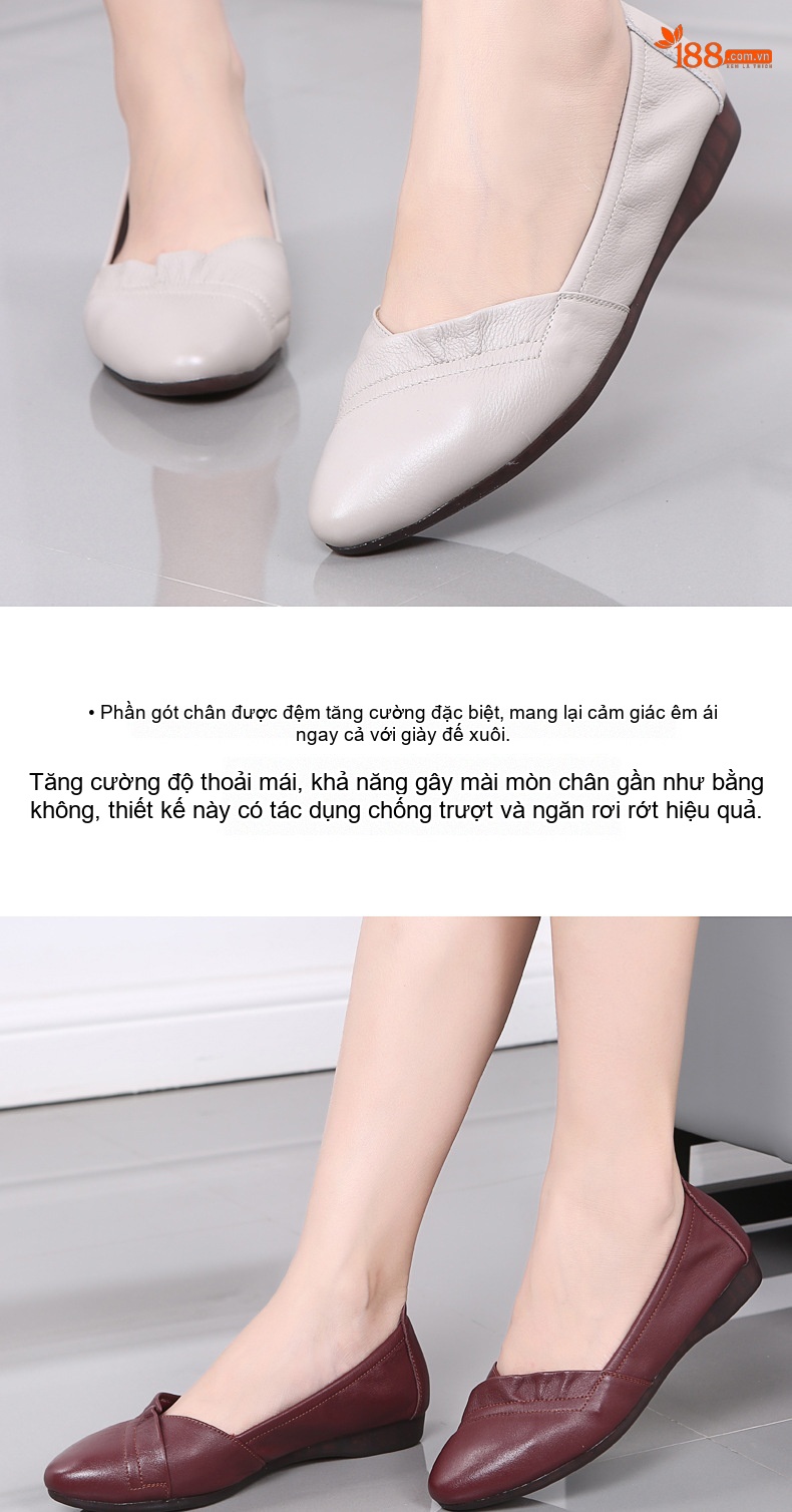 Giày Búp Bê Nữ Da Thật Đế Mềm Thoải Mái Chiều Cao Đế Khoảng 1cm Màu Be, Xám, Trắng chi tiết 10