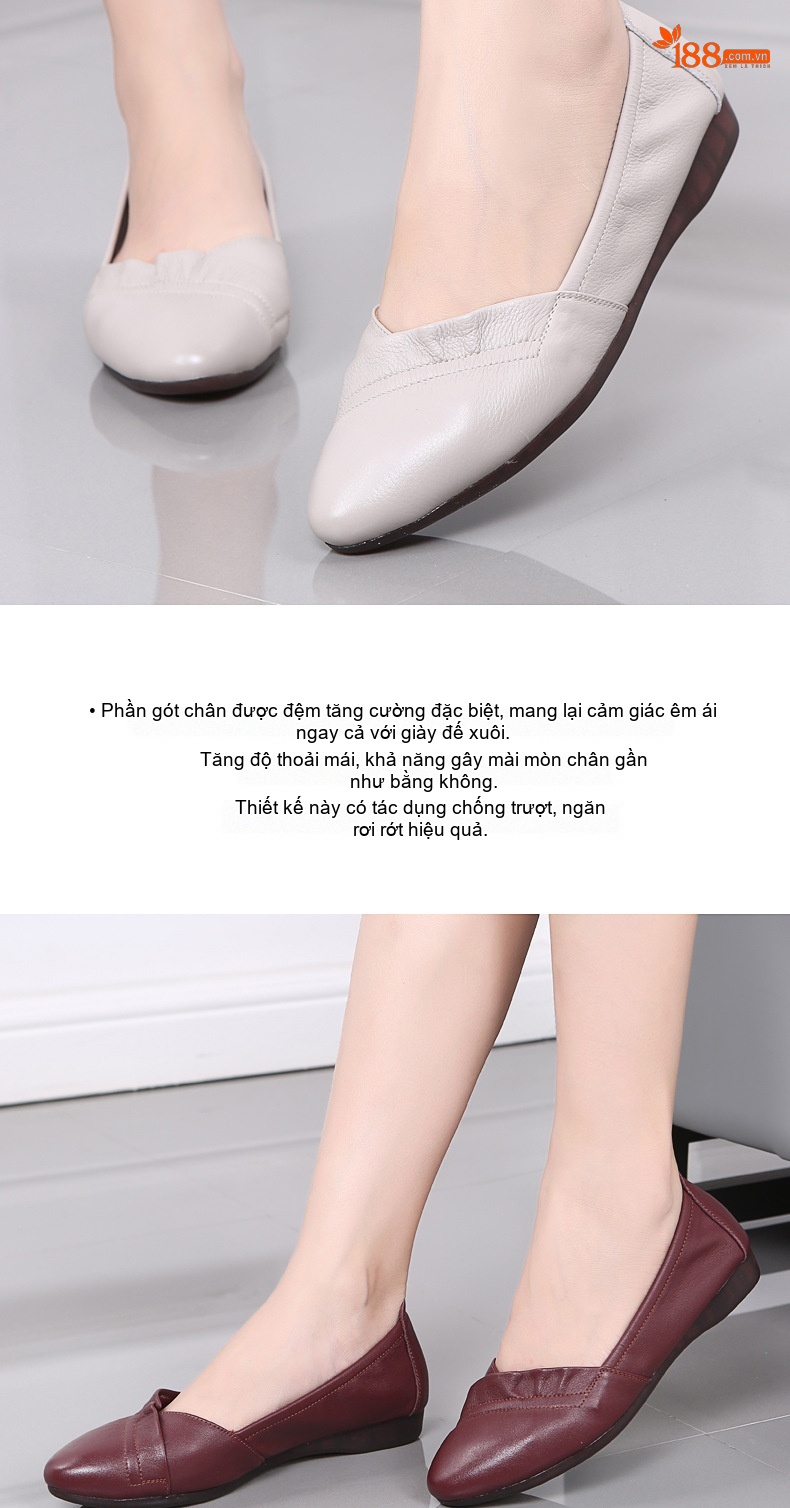 Giày Búp Bê Nữ Da Thật Đế Mềm Thoải Mái Chiều Cao Đế Khoảng 1cm Màu Be, Xám, Trắng chi tiết 11