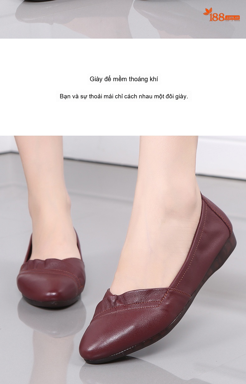 Giày Búp Bê Nữ Da Thật Đế Mềm Thoải Mái Chiều Cao Đế Khoảng 1cm Màu Be, Xám, Trắng chi tiết 12