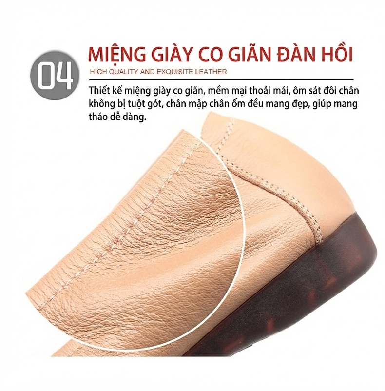 Giày Búp Bê Nữ Da Thật Đế Mềm Thoải Mái Chiều Cao Đế Khoảng 1cm Màu Be, Xám, Trắng chi tiết 17
