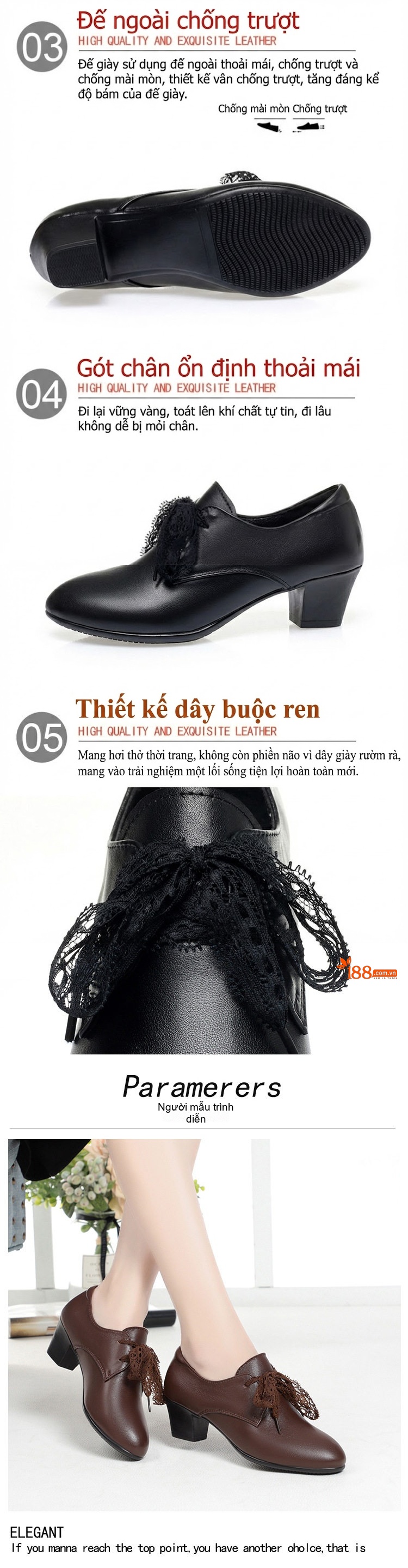 Giày Búp Bê Nữ Da Thật Đế Vuông Chiều Cao Đế Khoảng 4cm Màu Đen, Nâu chi tiết 3