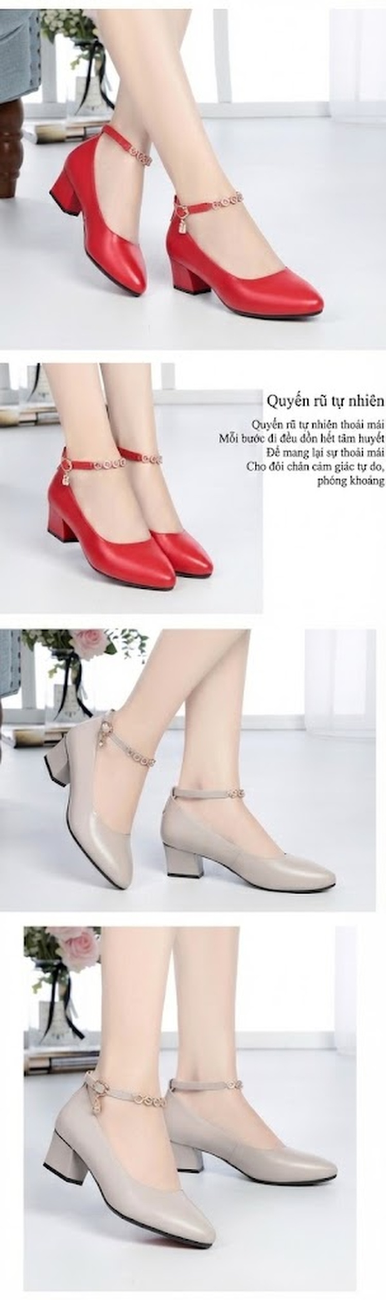 Giày Búp Bê Nữ Da Thật Quai Ngang Chiều Cao Đế Khoảng 3cm Màu Đỏ, Đen, Kem... chi tiết 5