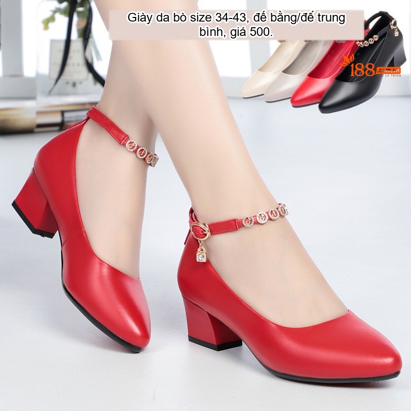 Giày Búp Bê Nữ Da Thật Quai Ngang Chiều Cao Đế Khoảng 3cm Màu Đỏ, Đen, Kem...