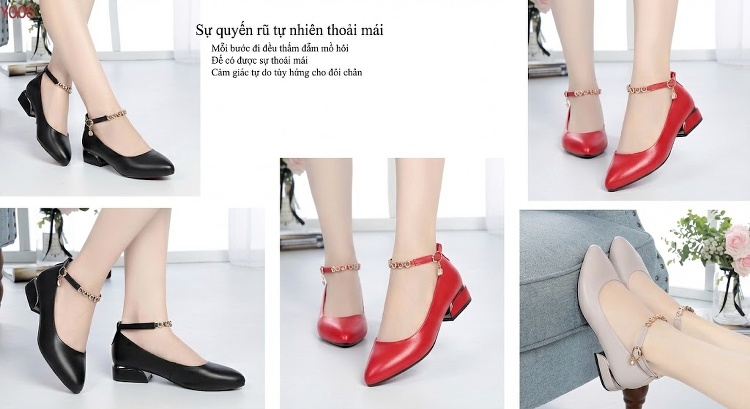 Giày Búp Bê Nữ Da Thật Quai Ngang Chiều Cao Đế Khoảng 3cm Màu Đỏ, Đen, Kem... chi tiết 3