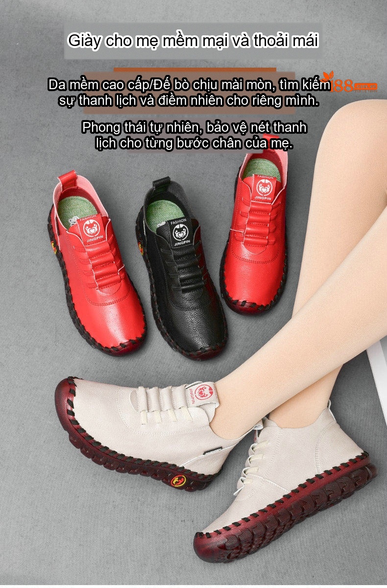 Giày Búp Bê Nữ Đế Mềm Chiều Cao Đế Khoảng 3cm Da Bóng Màu Kem, Đỏ, Đen chi tiết 1