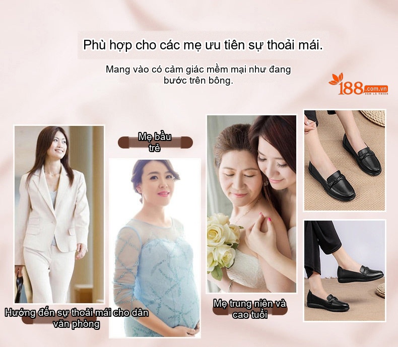 Giày Búp Bê Nữ Đế Mềm Chiều Cao Đế Khoảng 3cm Da Bóng Màu Kem, Đỏ, Đen chi tiết 9