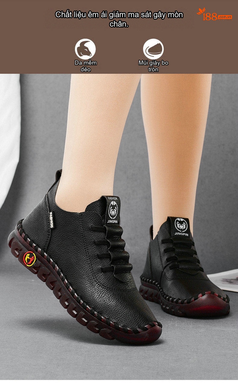 Giày Búp Bê Nữ Đế Mềm Chiều Cao Đế Khoảng 3cm Da Bóng Màu Kem, Đỏ, Đen chi tiết 11
