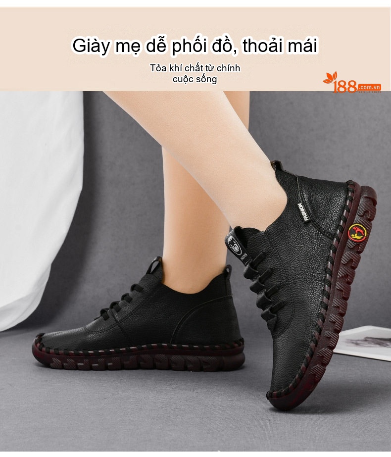 Giày Búp Bê Nữ Đế Mềm Chiều Cao Đế Khoảng 3cm Da Bóng Màu Kem, Đỏ, Đen chi tiết 13