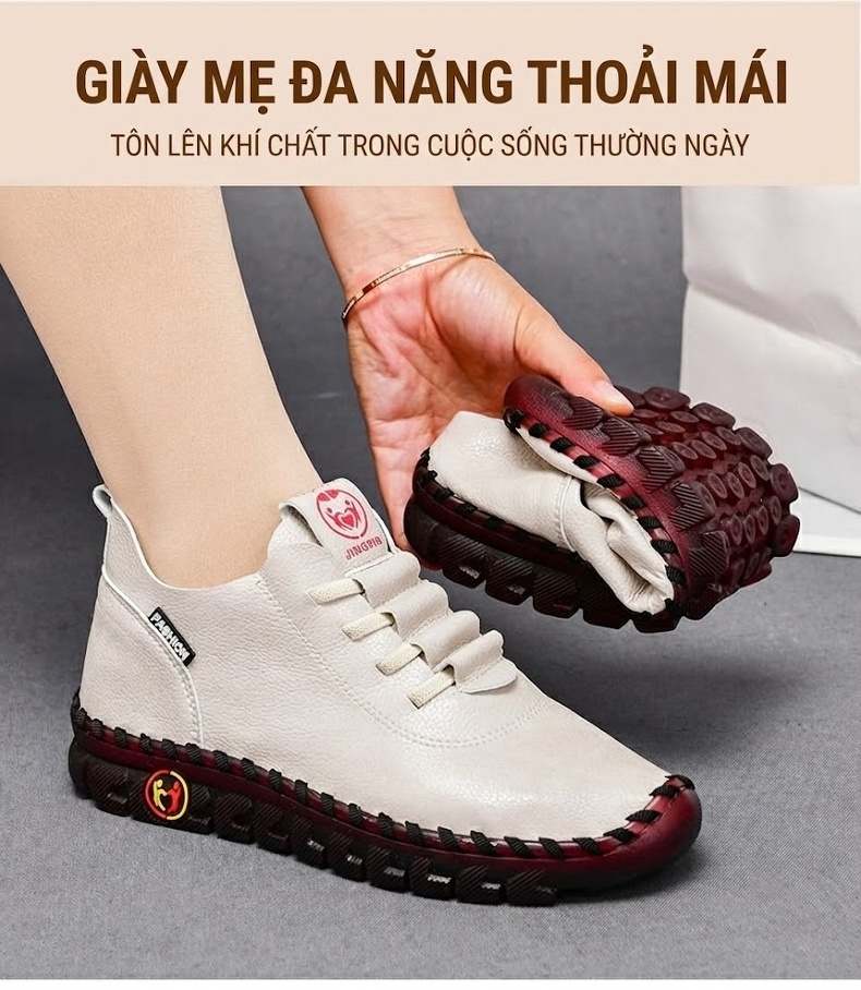 Giày Búp Bê Nữ Đế Mềm Chiều Cao Đế Khoảng 3cm Da Bóng Màu Kem, Đỏ, Đen chi tiết 17