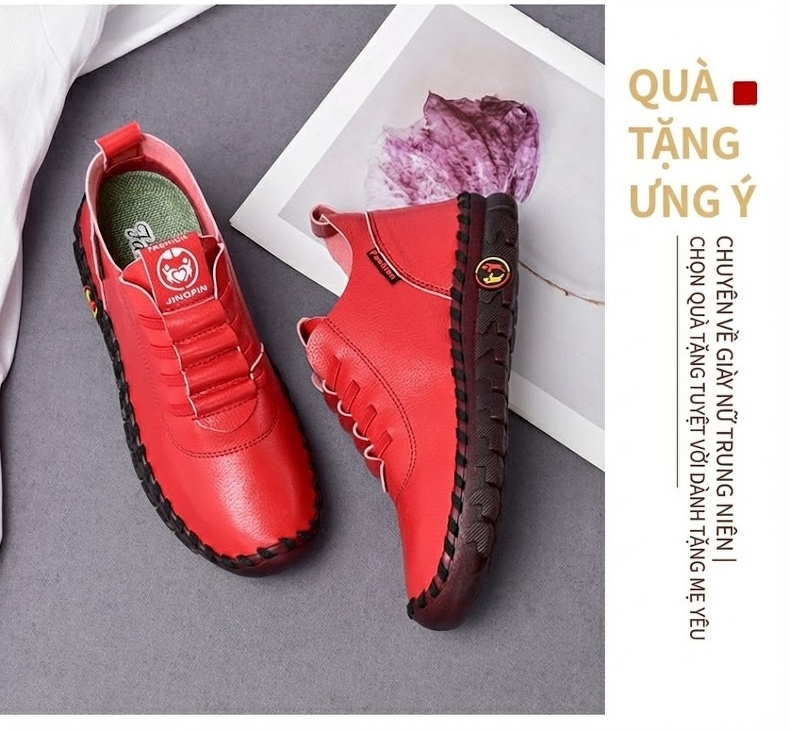 Giày Búp Bê Nữ Đế Mềm Chiều Cao Đế Khoảng 3cm Da Bóng Màu Kem, Đỏ, Đen chi tiết 20