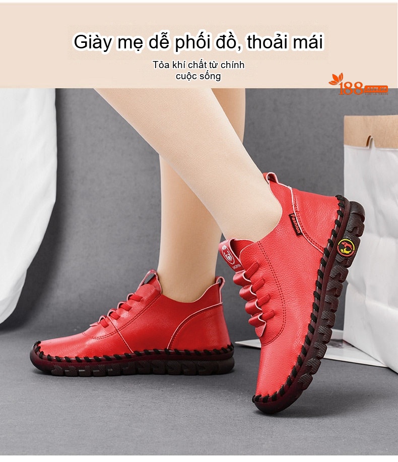 Giày Búp Bê Nữ Đế Mềm Chiều Cao Đế Khoảng 3cm Da Bóng Màu Kem, Đỏ, Đen chi tiết 21