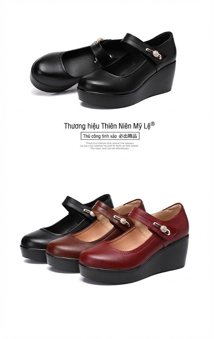 Giày Búp Bê Nữ Đế Xuồng Da Bóng Chiều Cao Đế 6cm Màu Đen, Nâu, Đỏ chi tiết 16