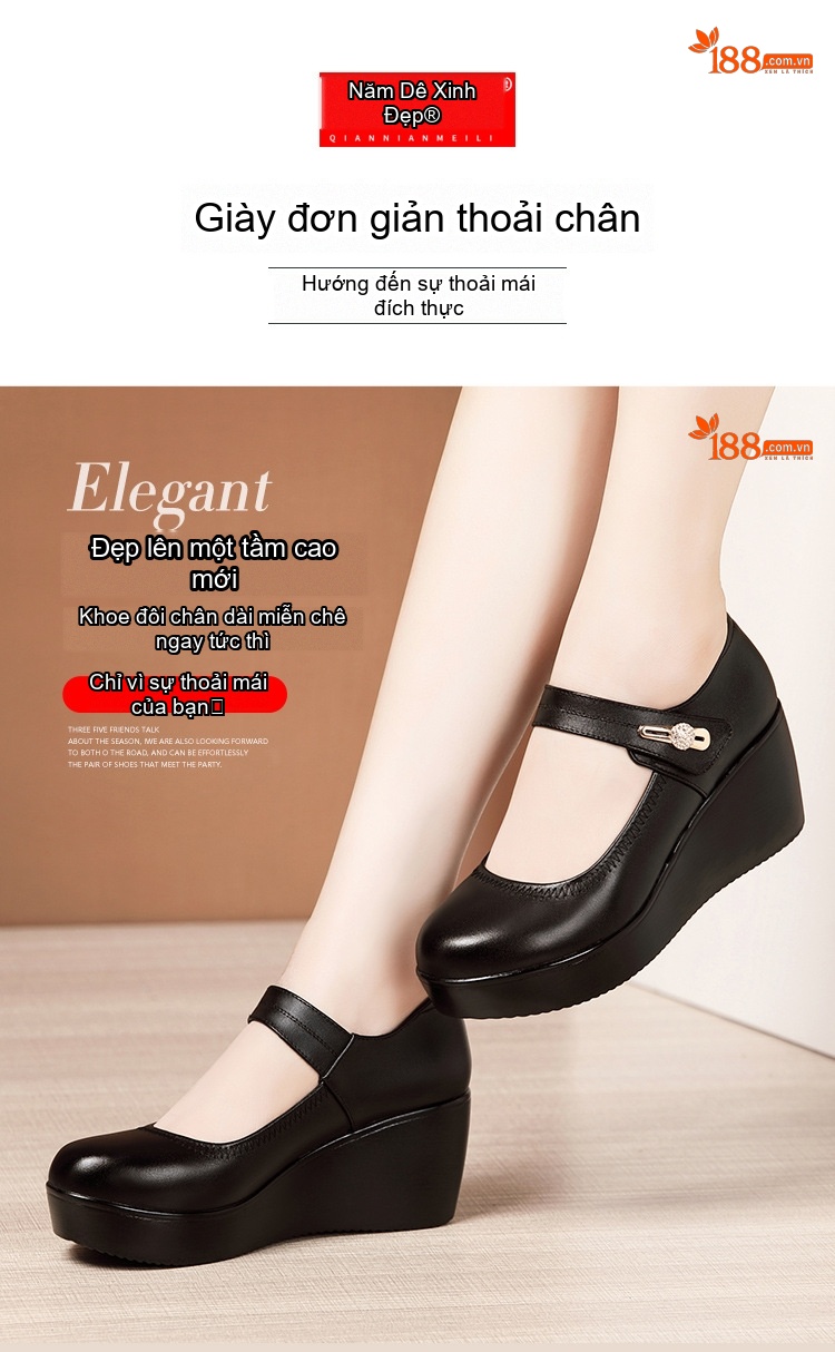 Giày Búp Bê Nữ Đế Xuồng Da Bóng Chiều Cao Đế 6cm Màu Đen, Nâu, Đỏ chi tiết 6