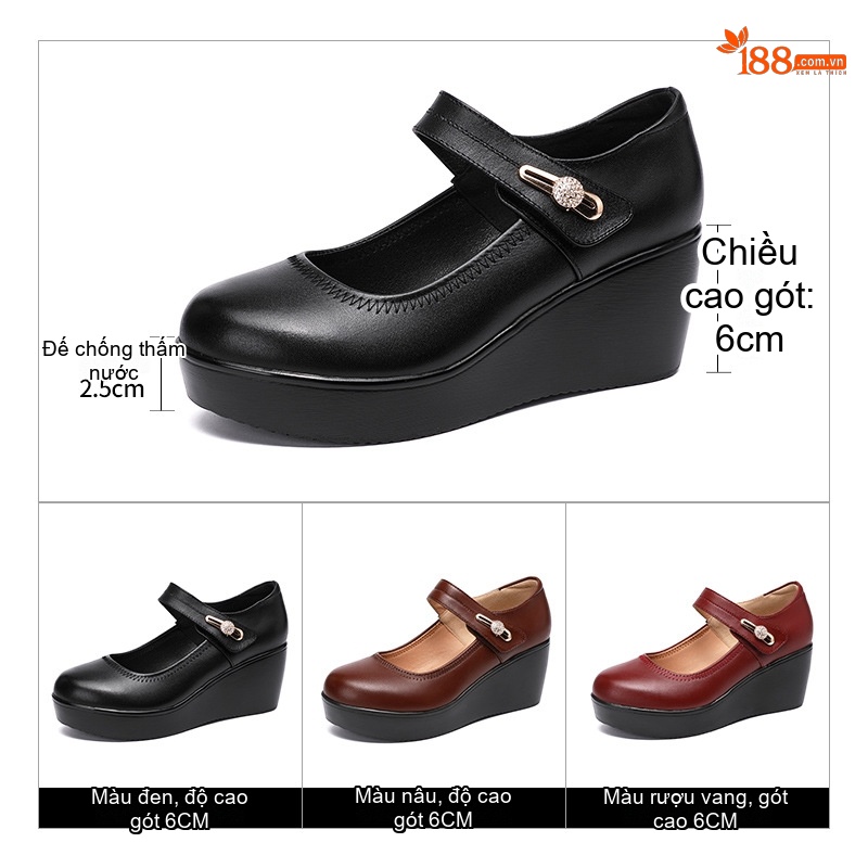 Giày Búp Bê Nữ Đế Xuồng Da Bóng Chiều Cao Đế 6cm Màu Đen, Nâu, Đỏ