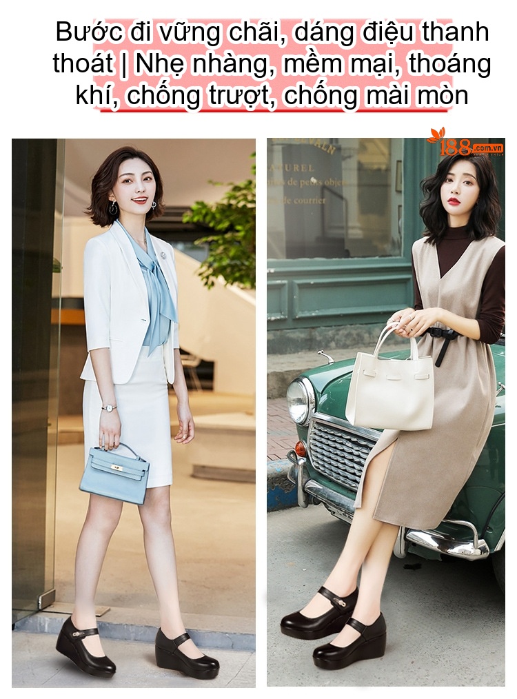 Giày Búp Bê Nữ Đế Xuồng Da Bóng Chiều Cao Đế 6cm Màu Đen, Nâu, Đỏ chi tiết 2