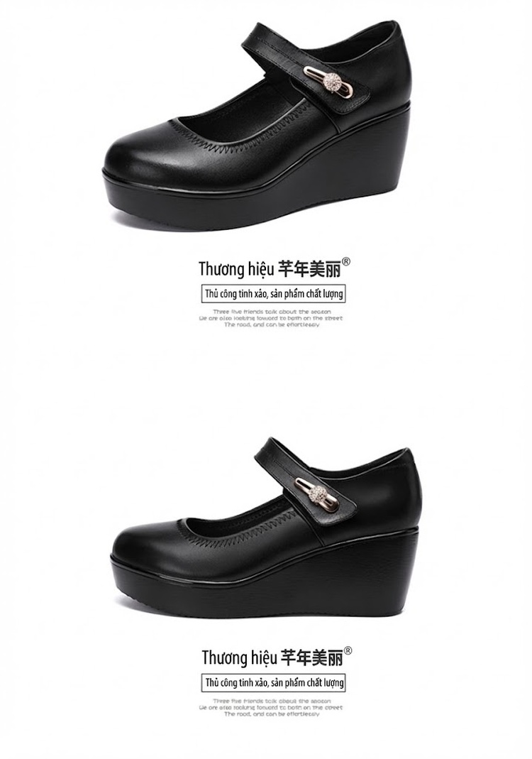 Giày Búp Bê Nữ Đế Xuồng Da Bóng Chiều Cao Đế 6cm Màu Đen, Nâu, Đỏ chi tiết 15