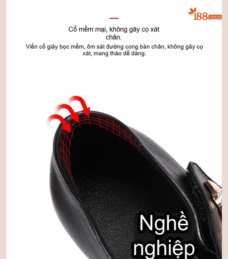 Giày Búp Bê Nữ Đế Xuồng Da Bóng Chiều Cao Đế 6cm Màu Đen, Nâu, Đỏ chi tiết 8