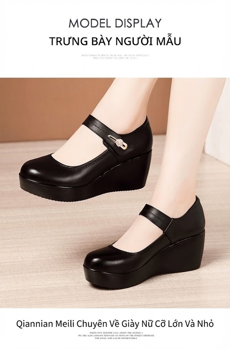 Giày Búp Bê Nữ Đế Xuồng Da Bóng Chiều Cao Đế 6cm Màu Đen, Nâu, Đỏ chi tiết 10