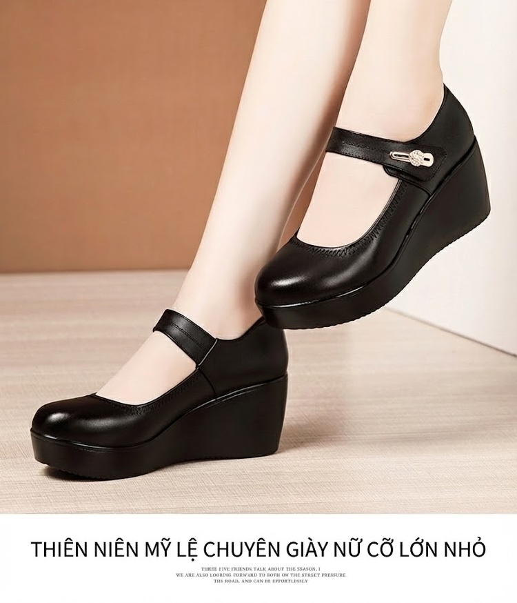 Giày Búp Bê Nữ Đế Xuồng Da Bóng Chiều Cao Đế 6cm Màu Đen, Nâu, Đỏ chi tiết 11