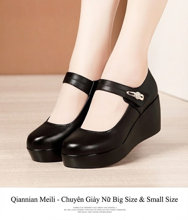 Giày Búp Bê Nữ Đế Xuồng Da Bóng Chiều Cao Đế 6cm Màu Đen, Nâu, Đỏ chi tiết 12