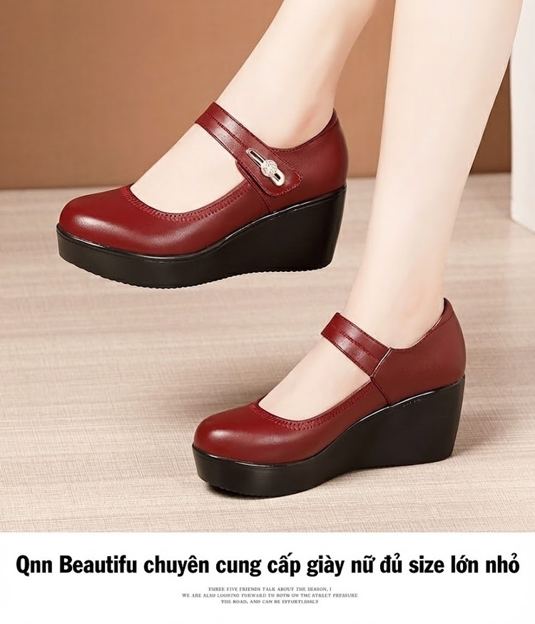 Giày Búp Bê Nữ Đế Xuồng Da Bóng Chiều Cao Đế 6cm Màu Đen, Nâu, Đỏ chi tiết 13