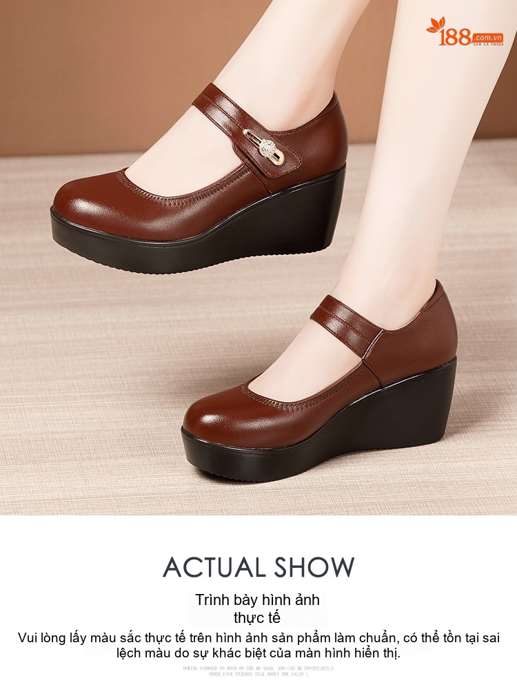 Giày Búp Bê Nữ Đế Xuồng Da Bóng Chiều Cao Đế 6cm Màu Đen, Nâu, Đỏ chi tiết 14