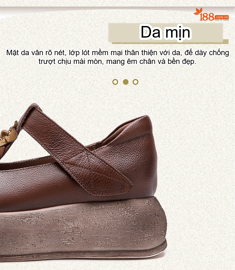 Giày Búp Bê Nữ Đế Xuồng Dán (Miếng Dán) Phong Cách Vintage Chiều Cao Đế Khoảng 5cm Màu Nâu, Xám chi tiết 3