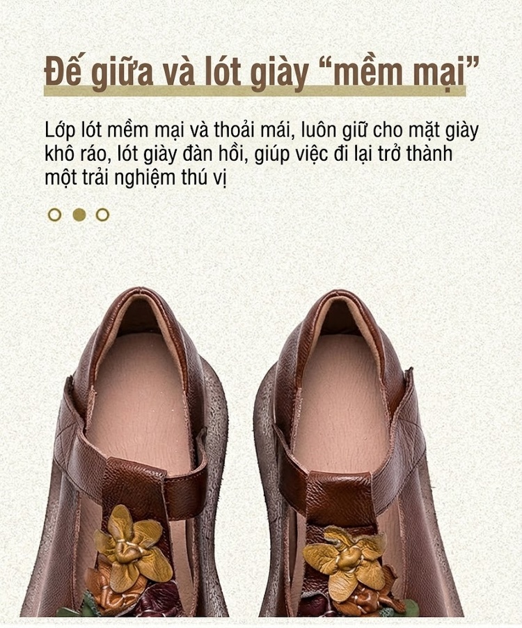 Giày Búp Bê Nữ Đế Xuồng Dán (Miếng Dán) Phong Cách Vintage Chiều Cao Đế Khoảng 5cm Màu Nâu, Xám chi tiết 5