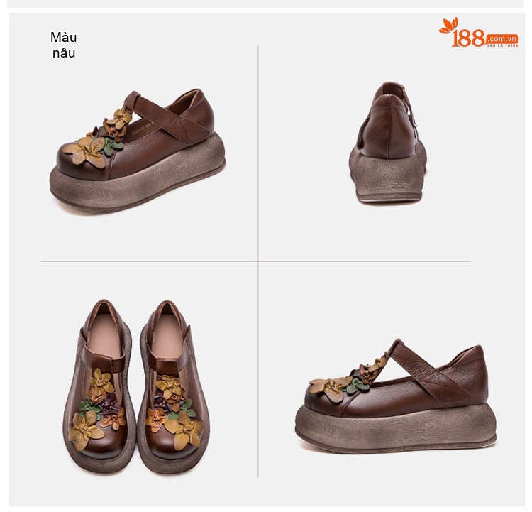 Giày Búp Bê Nữ Đế Xuồng Dán (Miếng Dán) Phong Cách Vintage Chiều Cao Đế Khoảng 5cm Màu Nâu, Xám chi tiết 16