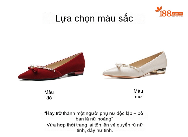 Giày Búp Bê Nữ Gót Vuông Chiều Cao Đế Khoảng 3cm Thiết Kế 2in1 Đính Hạt Màu Đỏ, Kem chi tiết 3