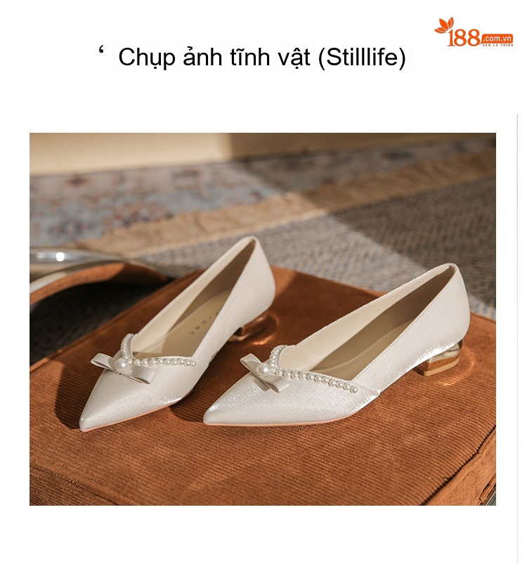 Giày Búp Bê Nữ Gót Vuông Chiều Cao Đế Khoảng 3cm Thiết Kế 2in1 Đính Hạt Màu Đỏ, Kem chi tiết 23