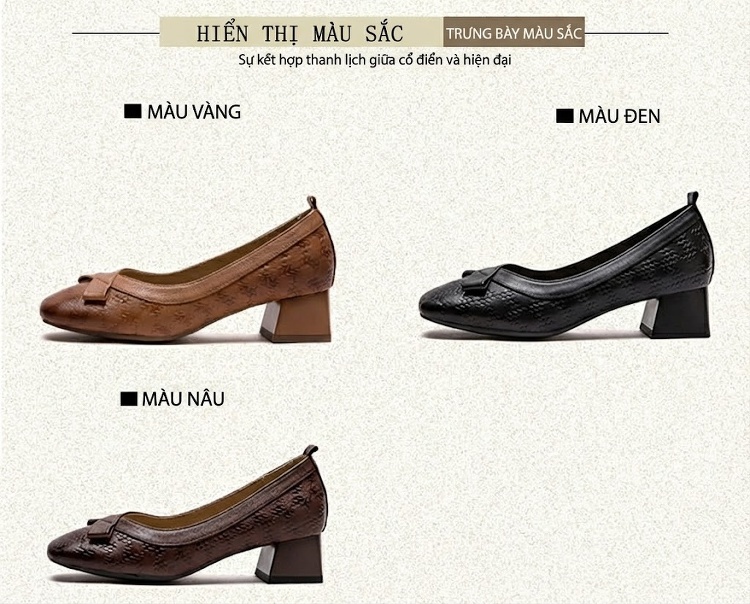 Giày Búp Bê Nữ Gót Vuông Da Bóng Chiều Cao Đế Khoảng 5cm Phong Cách Anh Quốc Màu Đen, Nâu chi tiết 2