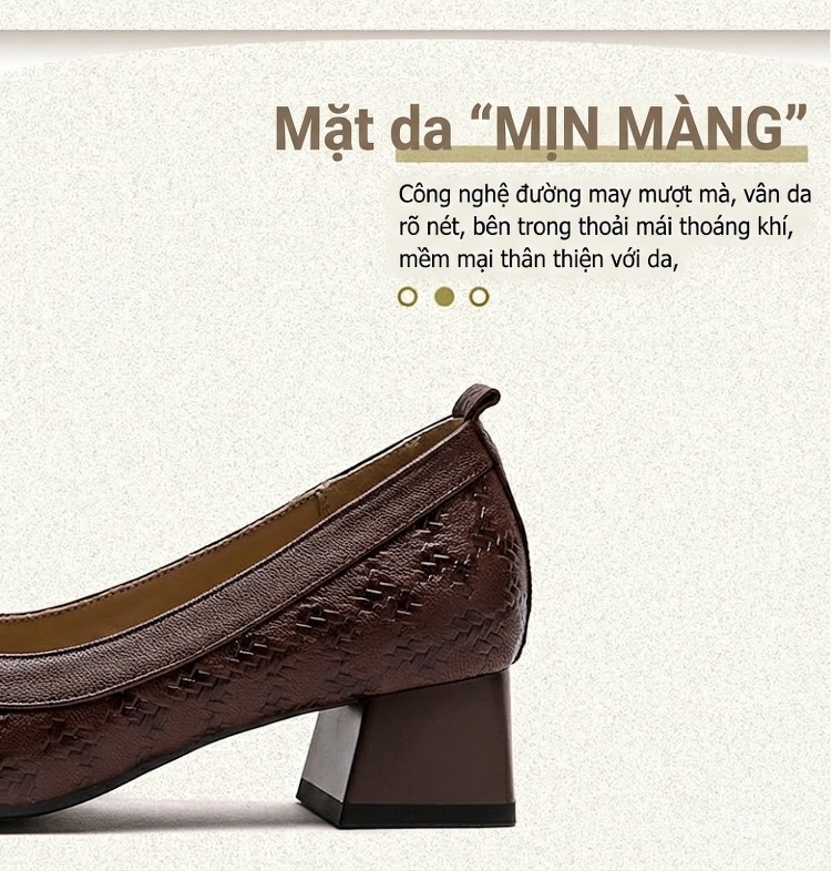 Giày Búp Bê Nữ Gót Vuông Da Bóng Chiều Cao Đế Khoảng 5cm Phong Cách Anh Quốc Màu Đen, Nâu chi tiết 3