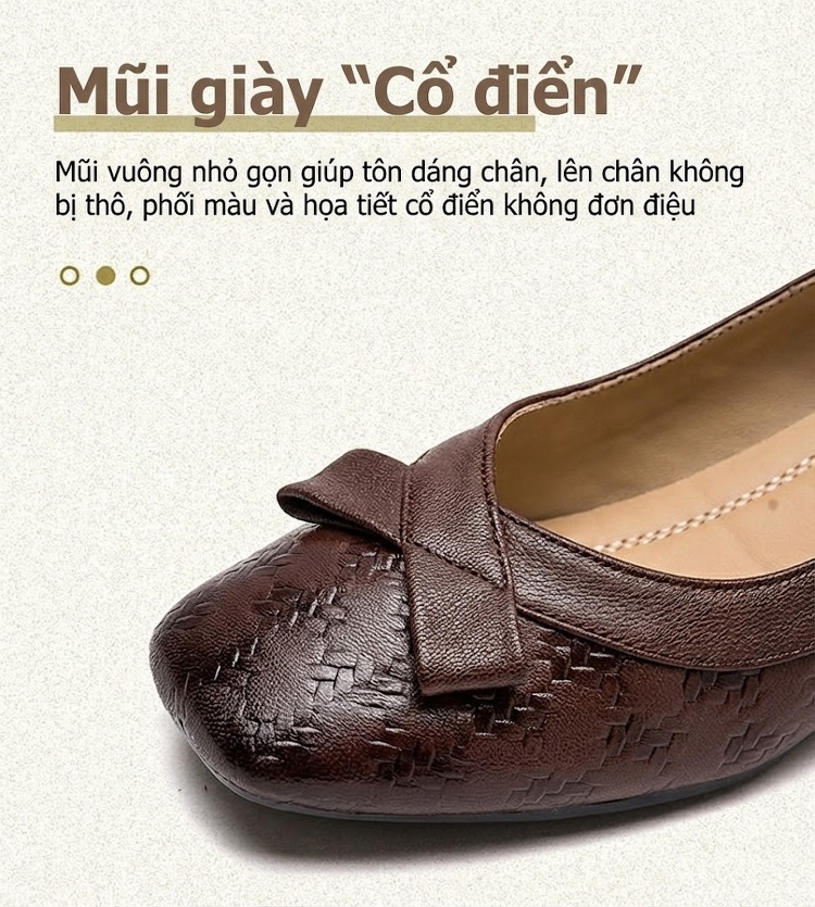 Giày Búp Bê Nữ Gót Vuông Da Bóng Chiều Cao Đế Khoảng 5cm Phong Cách Anh Quốc Màu Đen, Nâu chi tiết 4