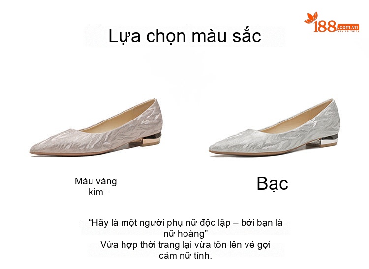 Giày Búp Bê Nữ Gót Vuông Thấp Mũi Nhọn Chiều Cao Đế Khoảng 3cm Màu Bạc chi tiết 3