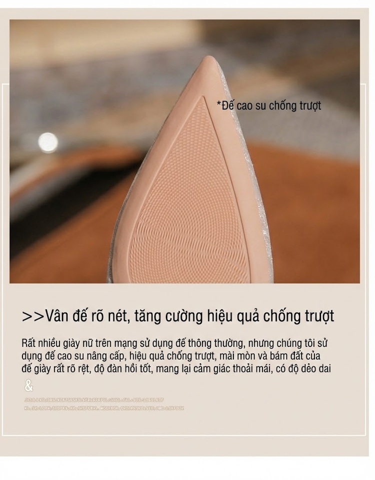 Giày Búp Bê Nữ Gót Vuông Thấp Mũi Nhọn Chiều Cao Đế Khoảng 3cm Màu Bạc chi tiết 9