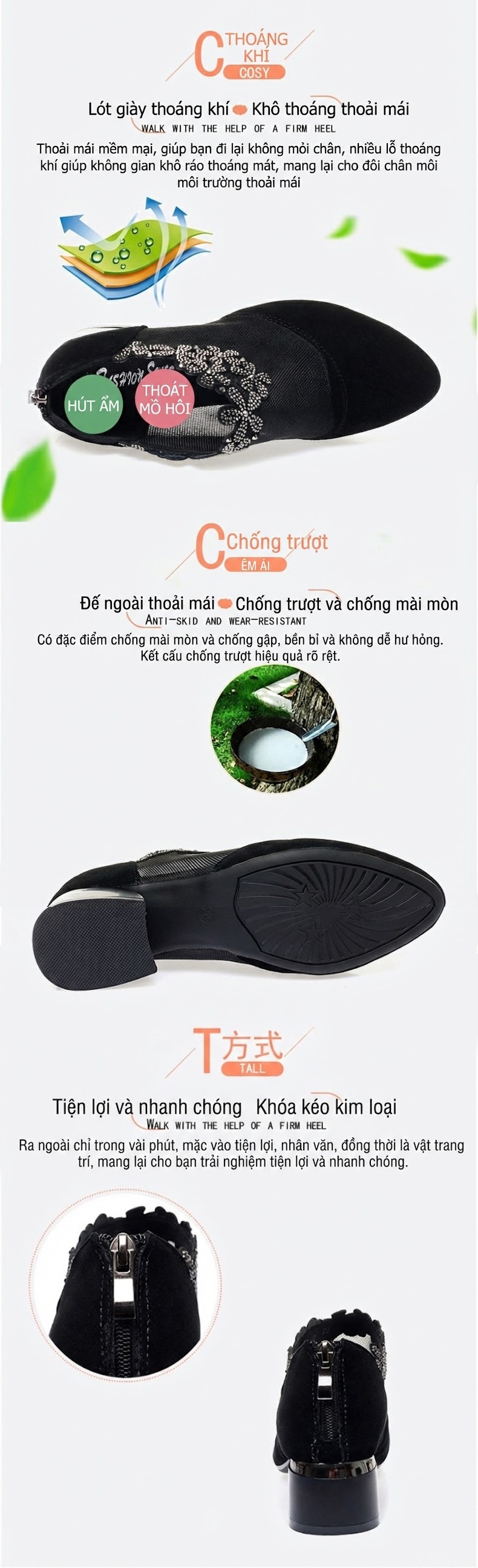 Giày Búp Bê Nữ Lưới Lỗ Thoáng Khí Da Mờ Chiều Cao Đế Khoảng 3cm Màu Đen chi tiết 3