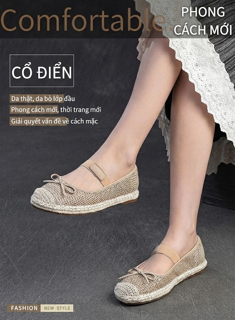 Giày Búp Bê Nữ Lưới Thoáng Khí Quai Thun Chiều Cao Đế Khoảng 1cm Màu Kem, Xám chi tiết 2