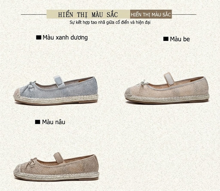 Giày Búp Bê Nữ Lưới Thoáng Khí Quai Thun Chiều Cao Đế Khoảng 1cm Màu Kem, Xám chi tiết 3