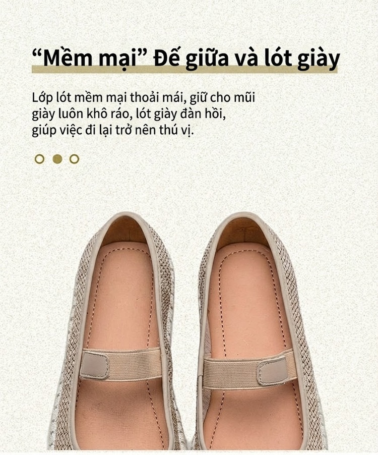 Giày Búp Bê Nữ Lưới Thoáng Khí Quai Thun Chiều Cao Đế Khoảng 1cm Màu Kem, Xám chi tiết 7