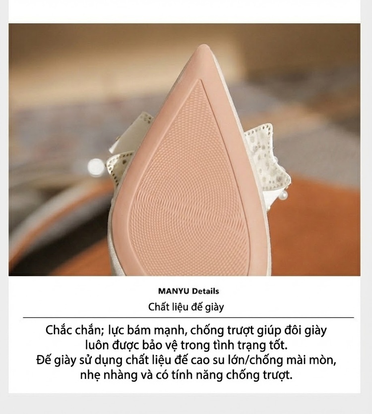 Giày Búp Bê Nữ Mũi Nhọn Đế Vuông Chiều Cao Đế Khoảng 3cm Trang Trí Nơ Màu Đỏ, Trắng Kem chi tiết 9
