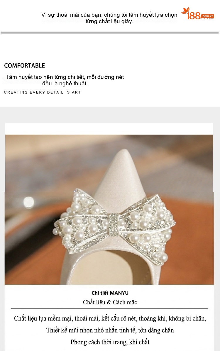 Giày Búp Bê Nữ Mũi Nhọn Đế Vuông Chiều Cao Đế Khoảng 3cm Trang Trí Nơ Màu Đỏ, Trắng Kem chi tiết 6