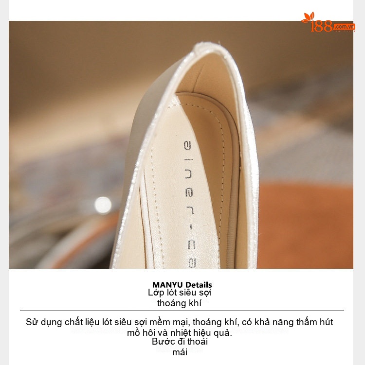 Giày Búp Bê Nữ Mũi Nhọn Đế Vuông Chiều Cao Đế Khoảng 3cm Trang Trí Nơ Màu Đỏ, Trắng Kem chi tiết 7