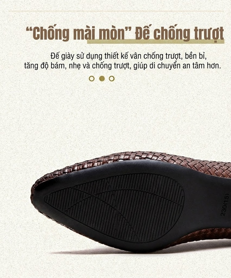 Giày Búp Bê Nữ Mũi Nhọn Dệt Phong Cách Retro Chiều Cao Đế Khoảng 4cm Màu Đen, Nâu chi tiết 5