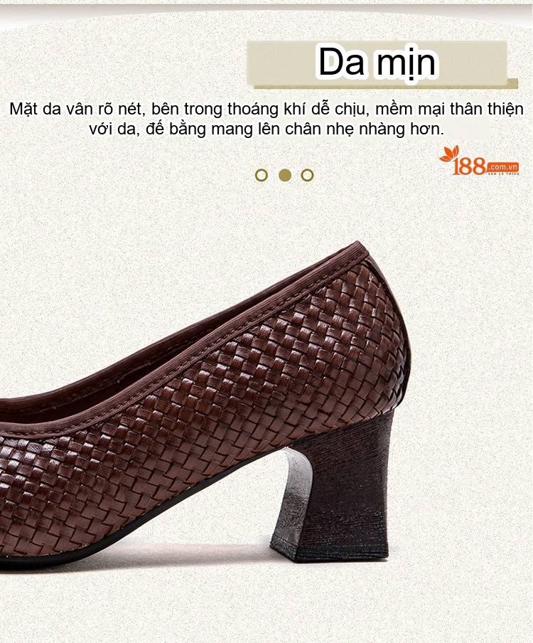 Giày Búp Bê Nữ Mũi Nhọn Dệt Phong Cách Retro Chiều Cao Đế Khoảng 4cm Màu Đen, Nâu chi tiết 3