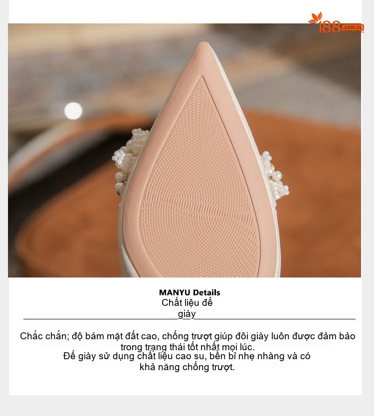 Giày Búp Bê Nữ Mũi Nhọn Đính Hạt Chiều Cao Đế Khoảng 3cm Màu Đỏ, Trắng chi tiết 8
