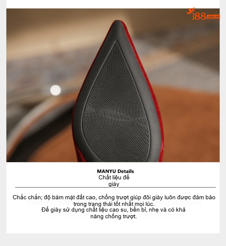 Giày Búp Bê Nữ Mũi Nhọn Gót Vuông Chiều Cao Đế Khoảng 3cm Màu Đỏ Đính Họa Tiết chi tiết 10