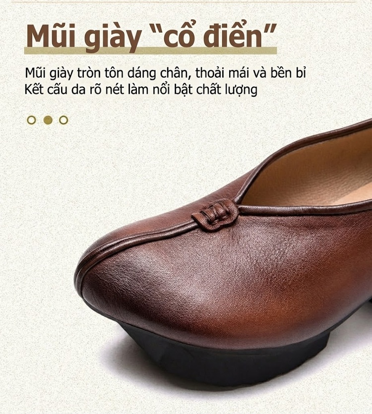Giày Búp Bê Nữ Mũi Nhọn Gót Vuông Chiều Cao Đế Khoảng 5cm Phong Cách Retro Màu Xanh Lá, Nâu chi tiết 4