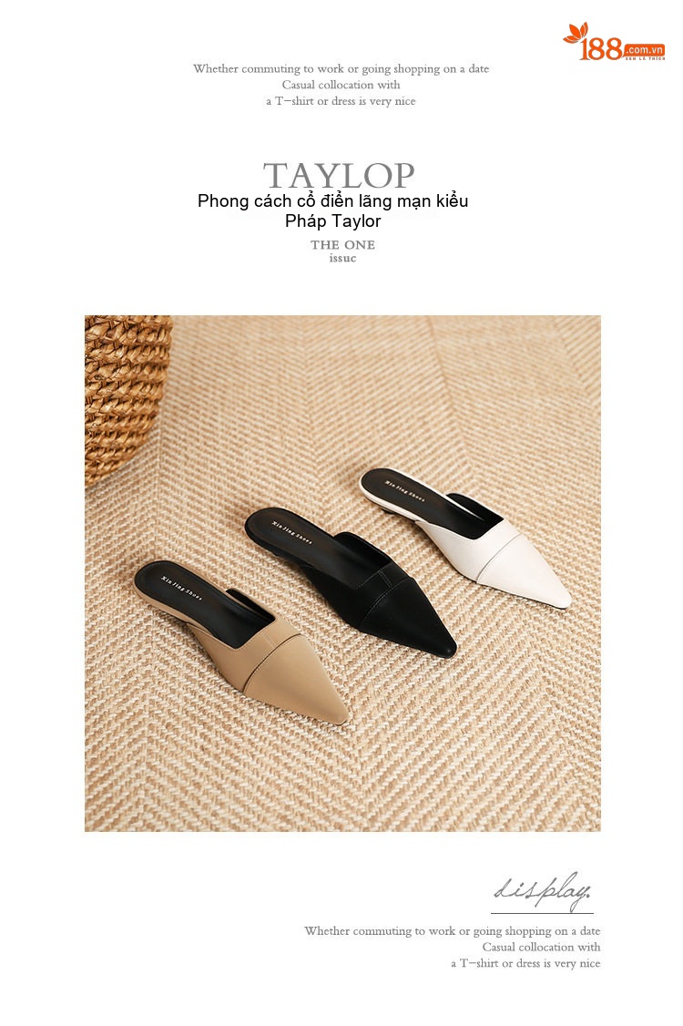 Giày Búp Bê Nữ Mũi Nhọn Hở Gót Chiều Cao Đế Khoảng 2cm Phong Cách Tiểu Thư Màu Đen, Trắng, Kem chi tiết 21