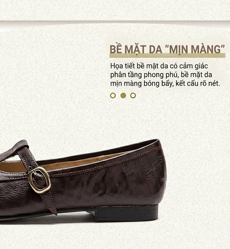 Giày Búp Bê Nữ Mũi Nhọn Quai Ngang Chiều Cao Đế Khoảng 1cm Phong Cách Retro Màu Đen, Nâu chi tiết 2
